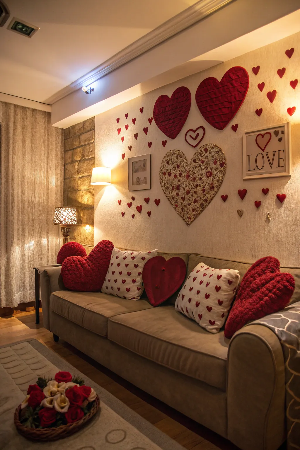 Heart symbols bring a cohesive romantic look.