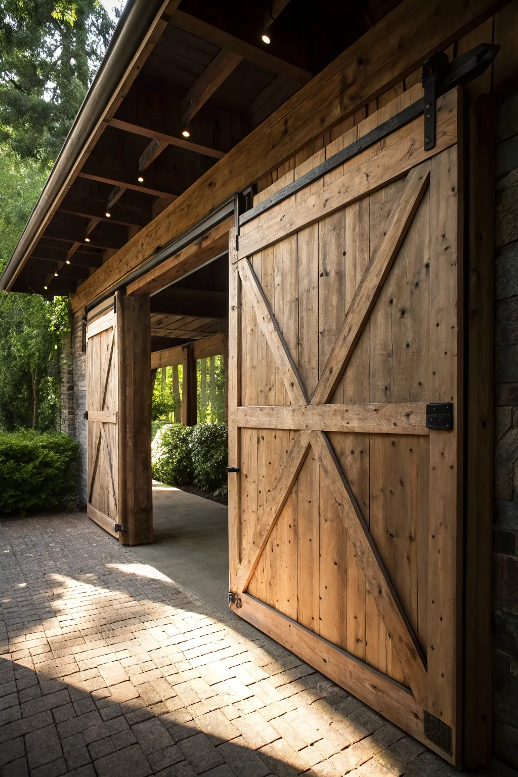 Transform your carport into a cozy haven with rustic barn-style doors.