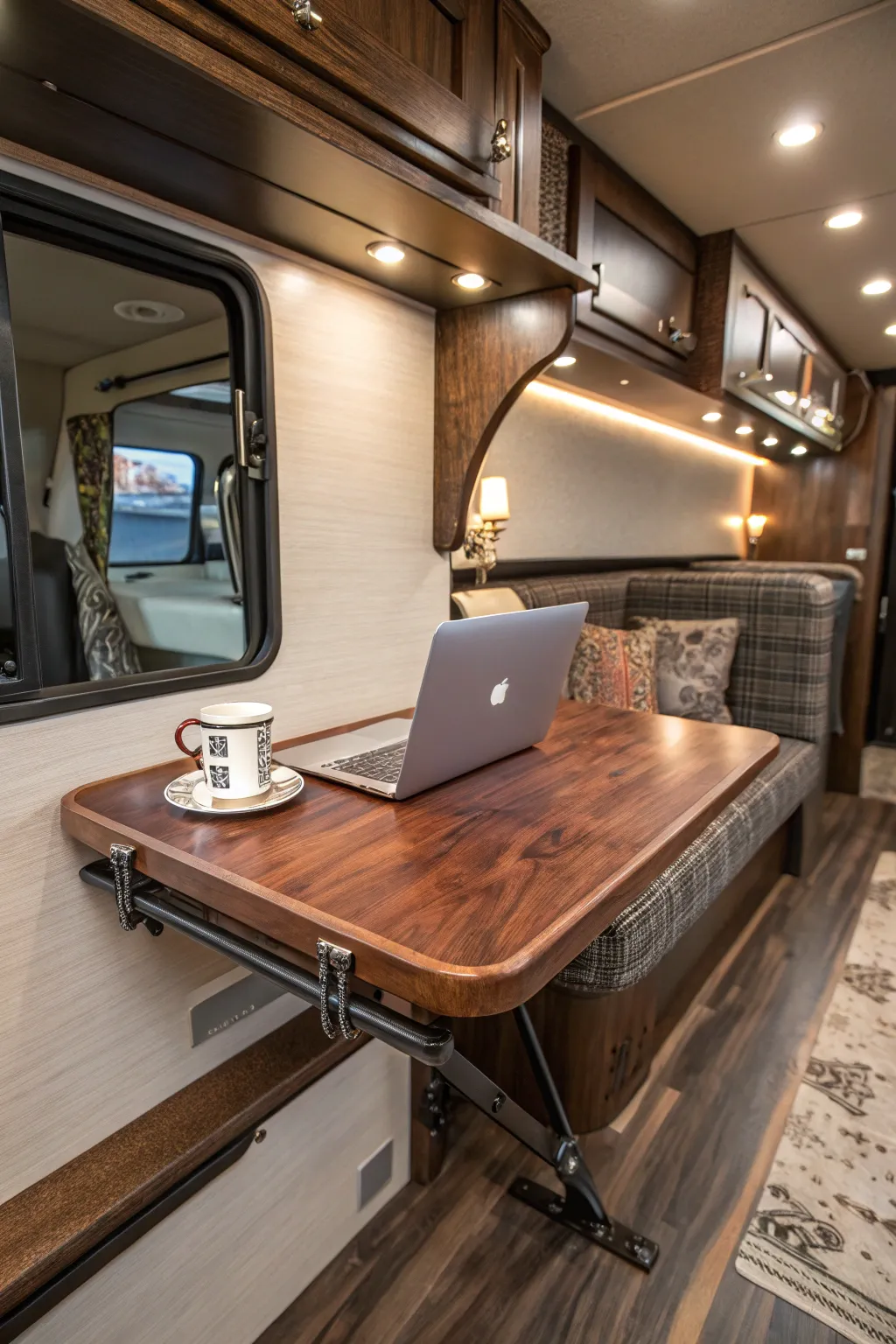 Transform your RV with this multifunctional masterpiece—where workspace meets dining elegance.