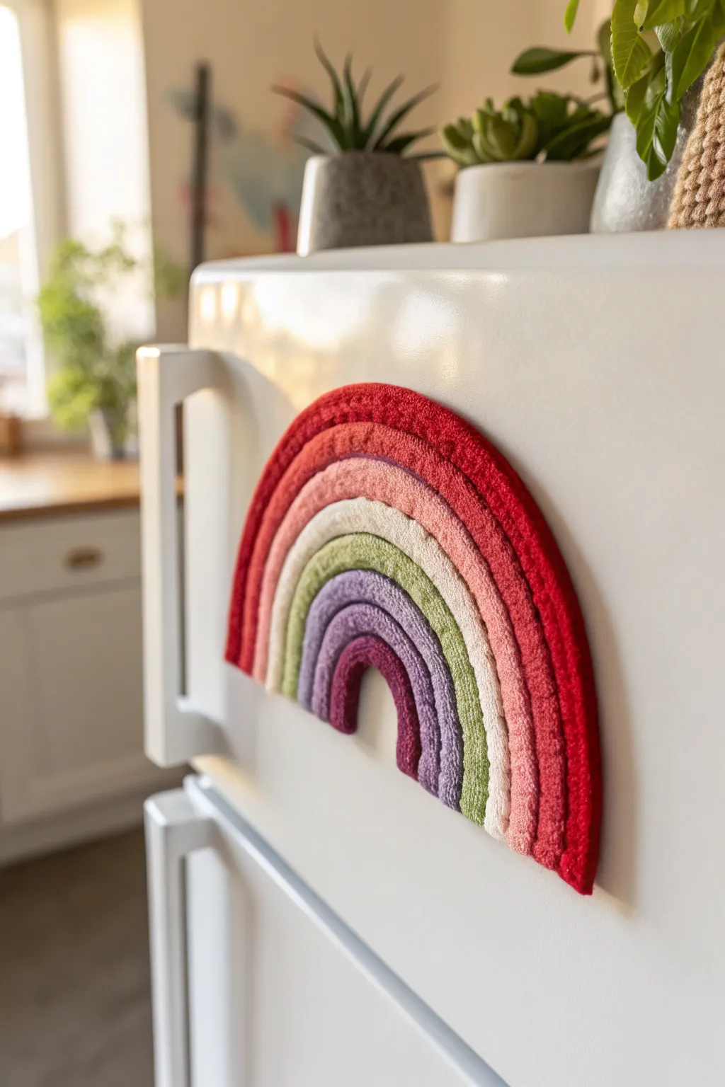 Add a touch of whimsical color to your kitchen with these charming handcrafted rainbow magnets. 🌈✨