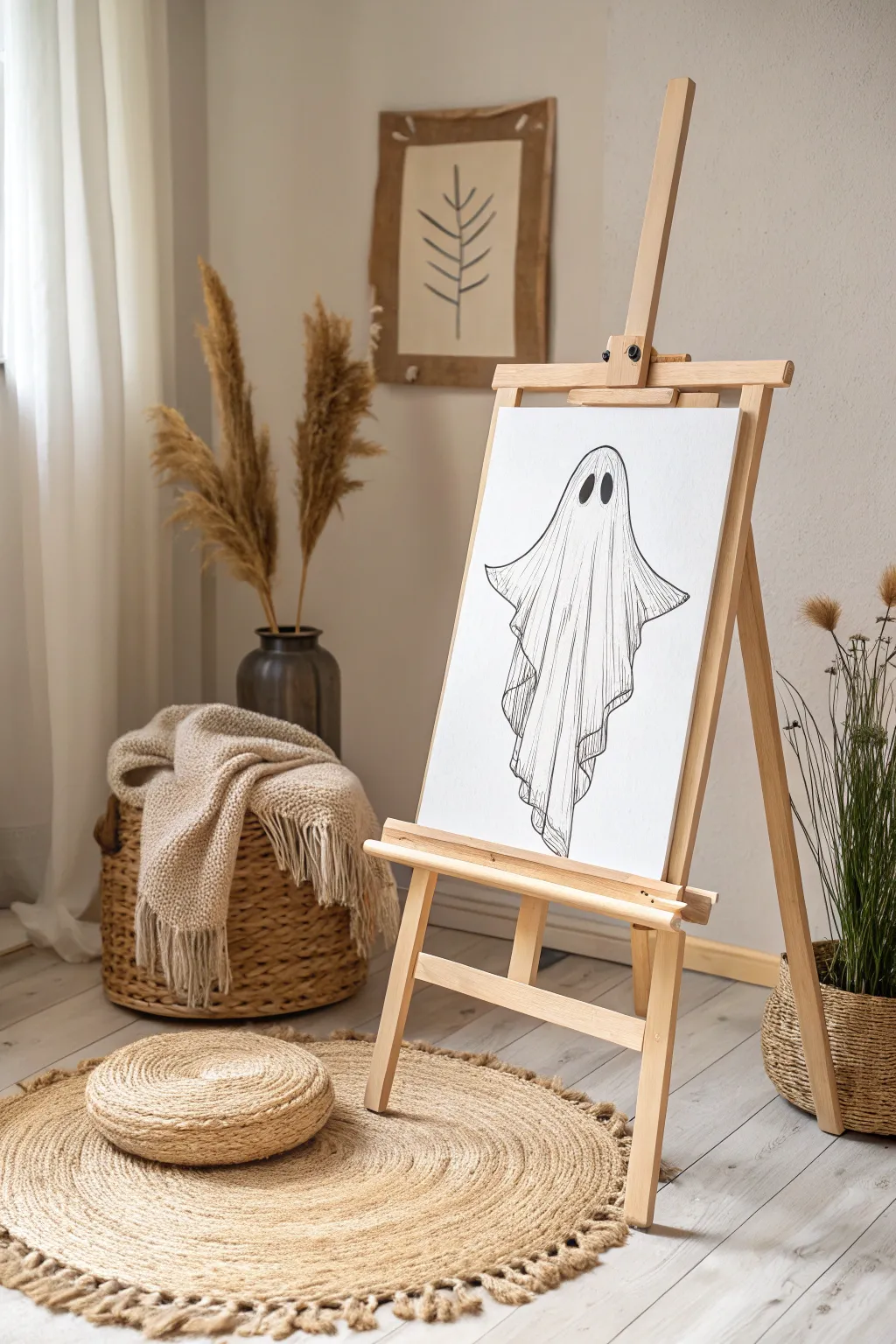 Embrace the spectral elegance with this minimalist ghost drawing—perfect for adding a touch of Halloween to your Scandinavian-inspired decor.