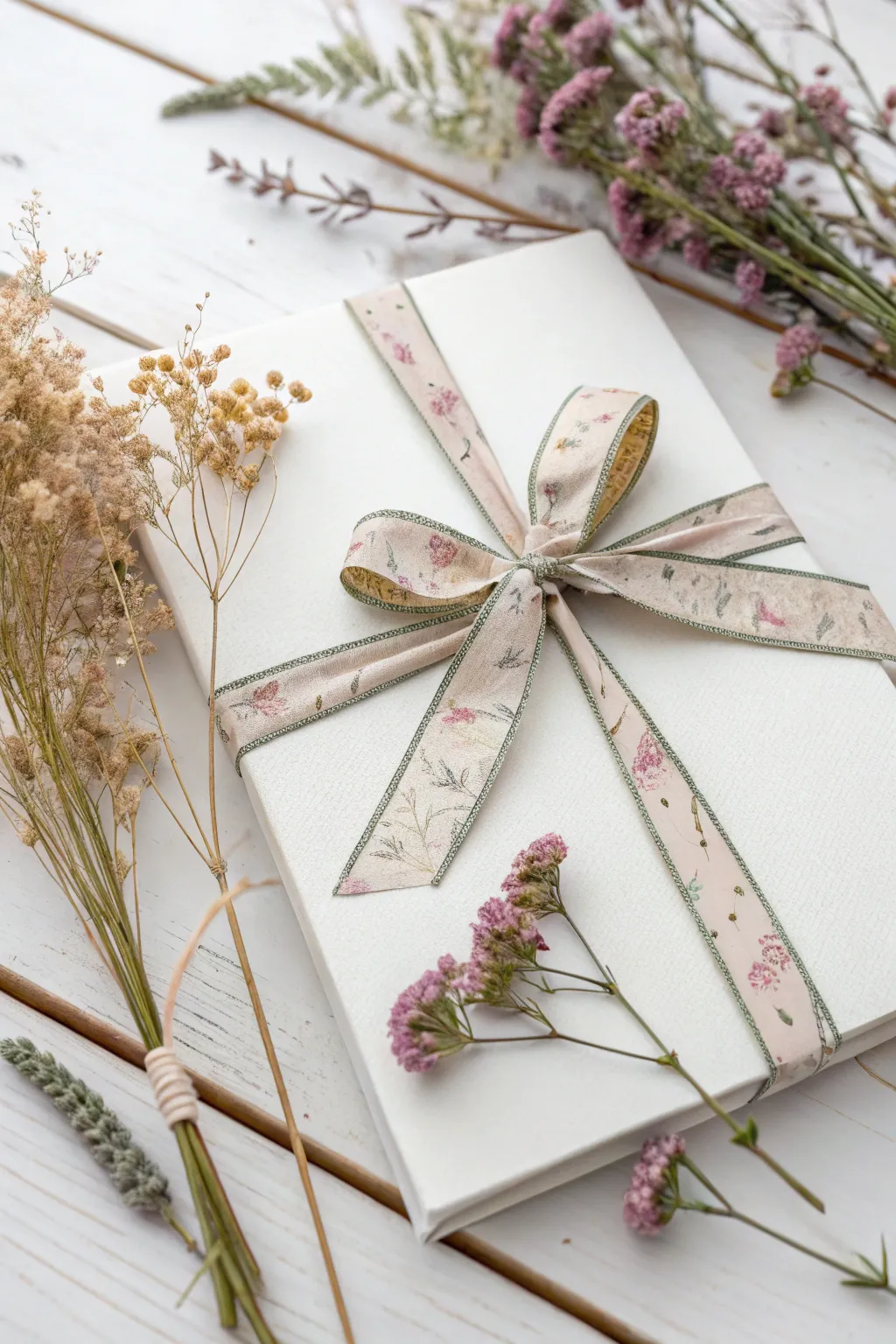 Elevate your scrapbook with elegant touches: recycle ribbons and add delicate floral accents for a stunning, minimalist look.