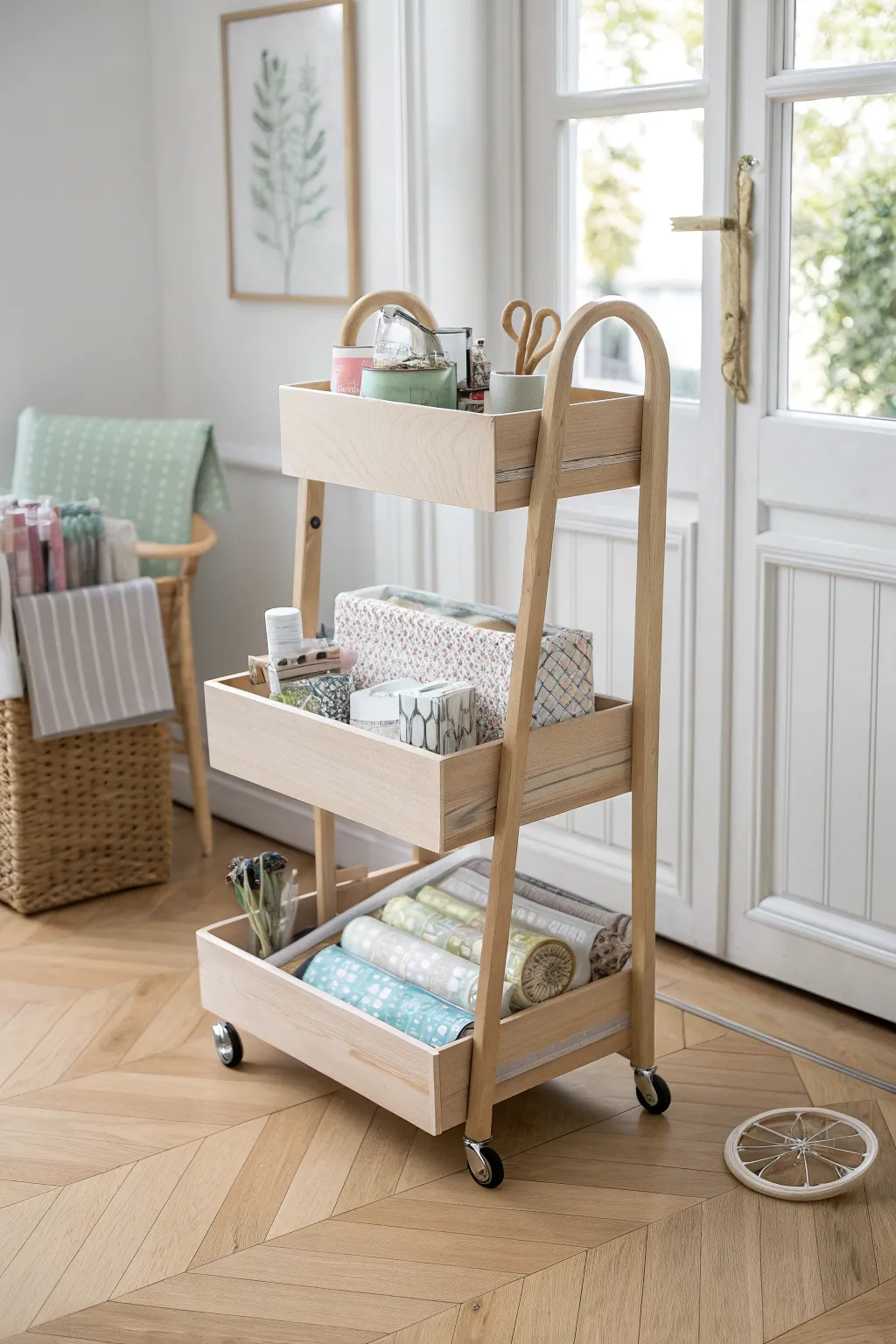 Organize with elegance and ease: the perfect rolling cart for your creative journey.