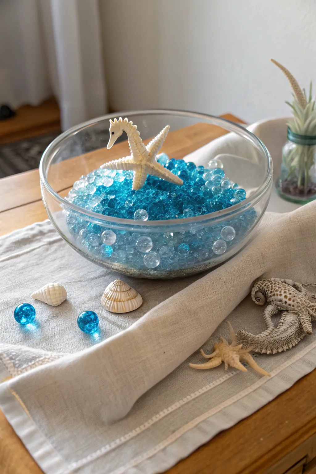 Dive into a sea of sensory delight with enchanting blue gel beads and charming sea creatures. Perfect for a touch of ocean magic at home!