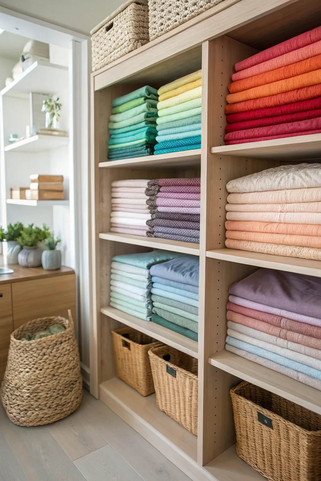 Transform your creative space with a color-coded fabric haven that inspires and organizes!