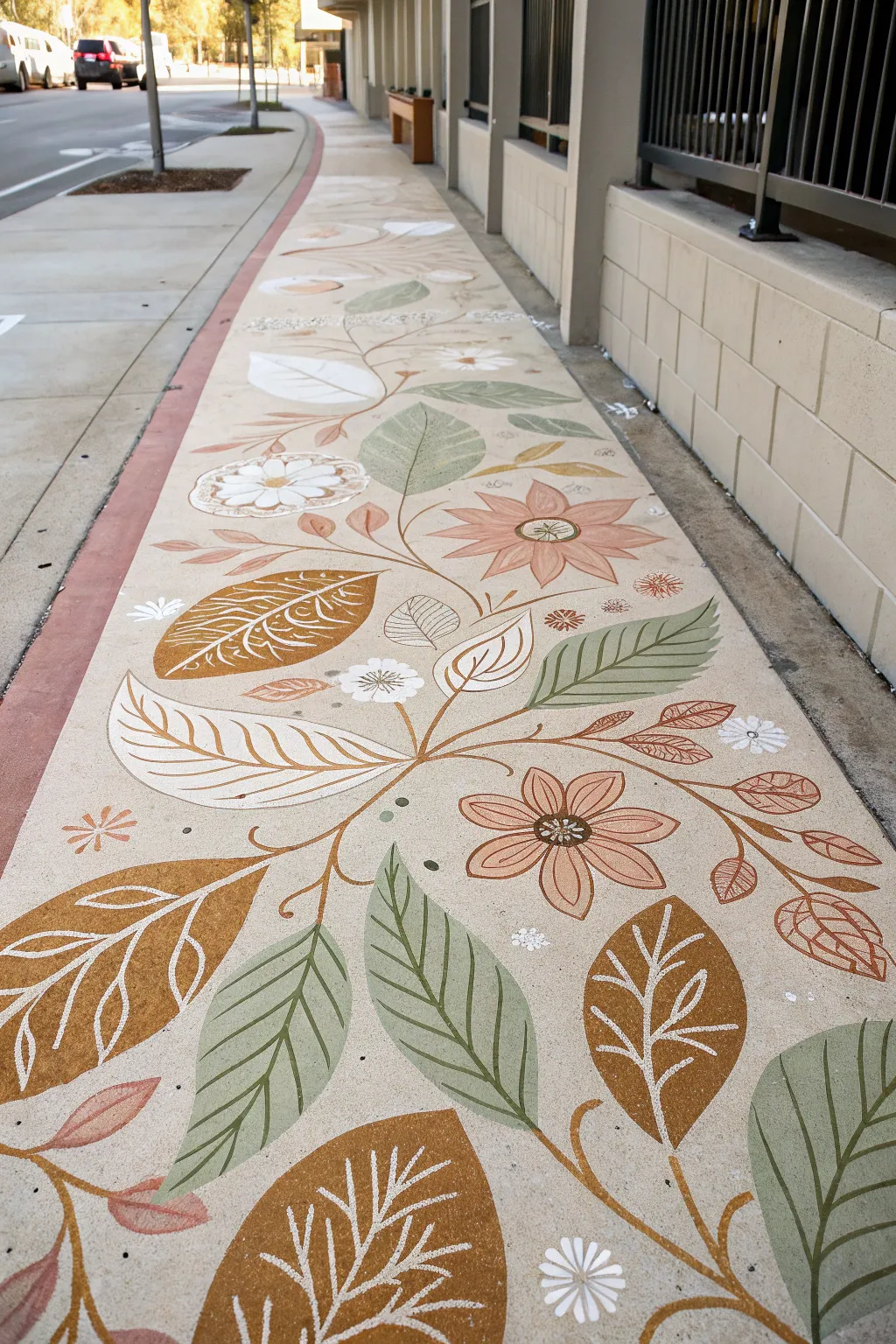 Transform your sidewalk into a garden oasis with stunning leaf and floral patterns. 🌿✨ #NatureInspired #ScandiBoho