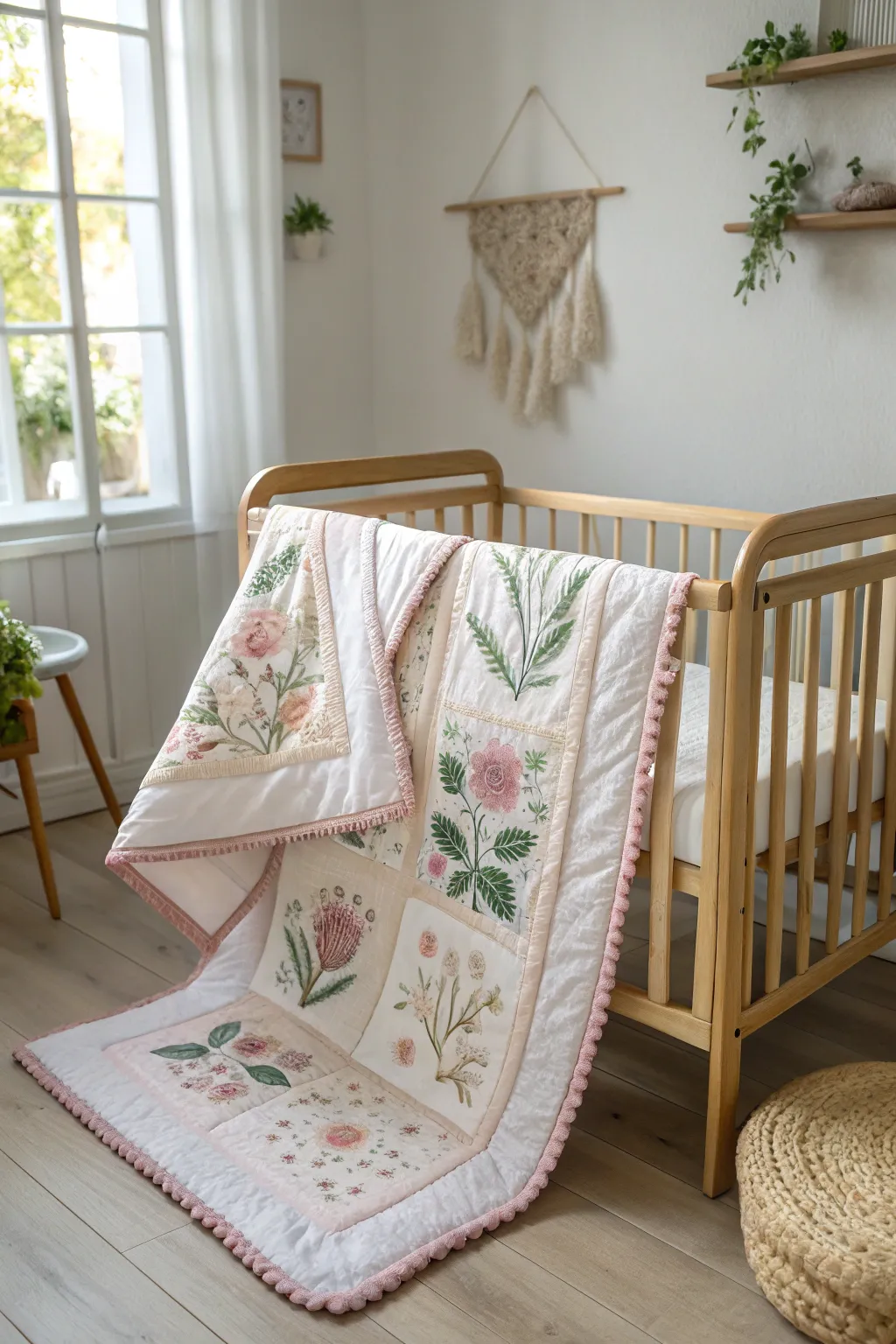 Transform your nursery into a floral fantasy with this exquisitely crafted quilt.