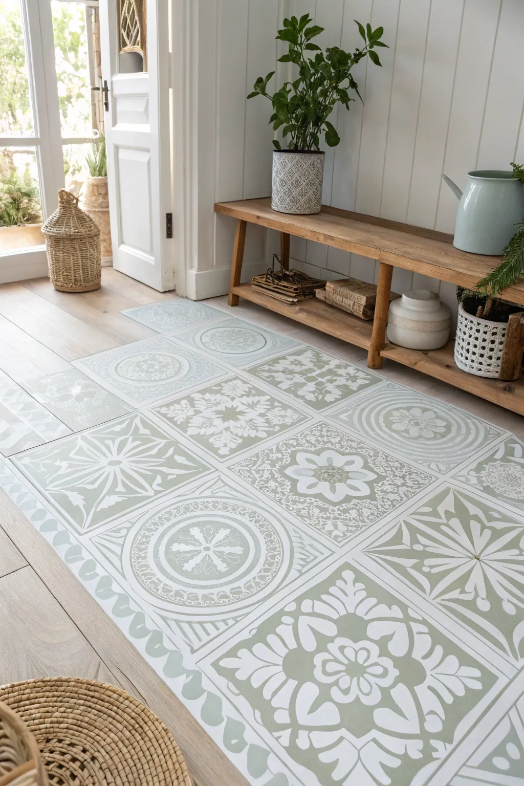 Transform your space with stenciled floor designs that mimic the beauty of custom tiles. Effortless elegance for the minimalist at heart.