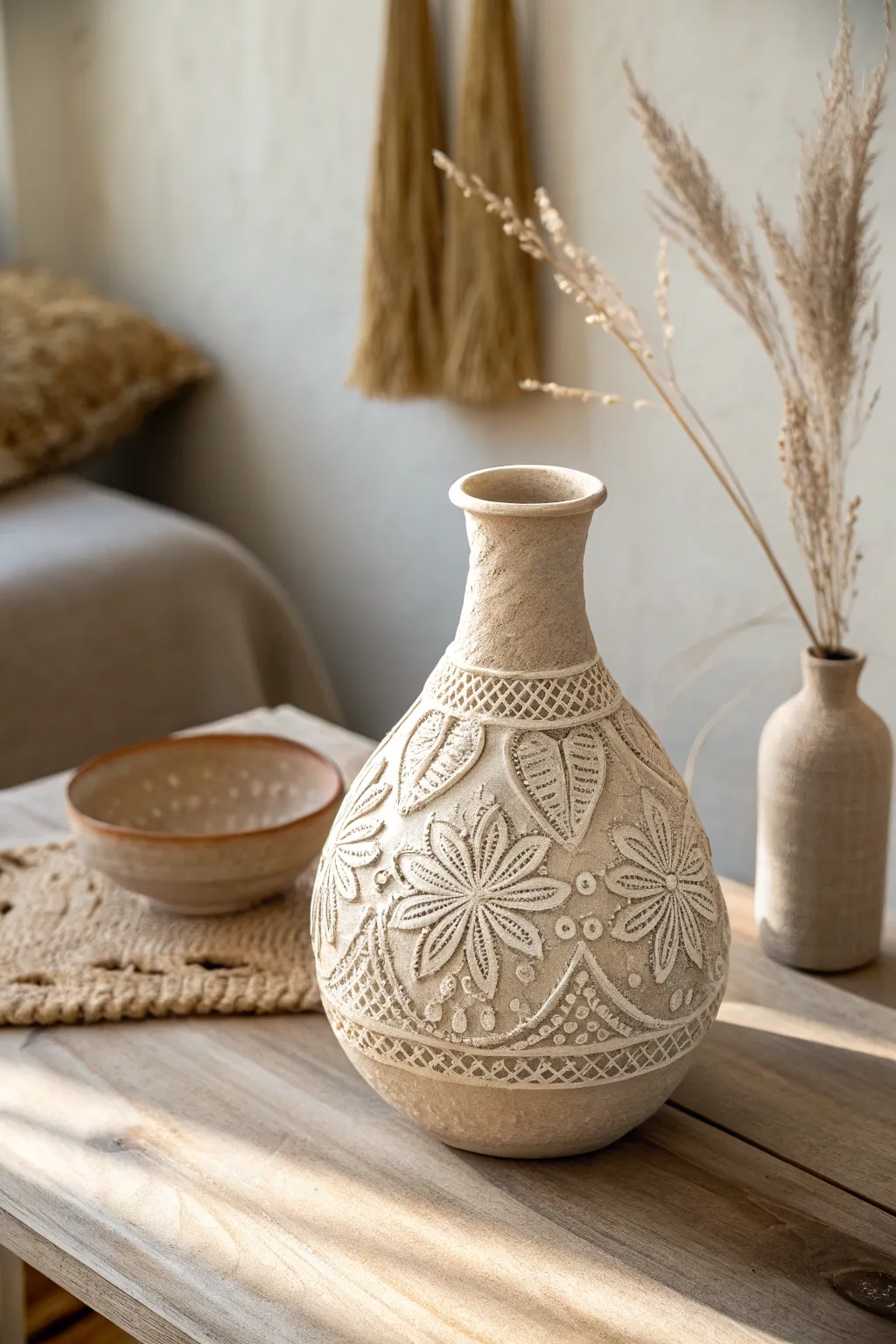 Elevate your space with the delicate beauty of textured clay artistry.