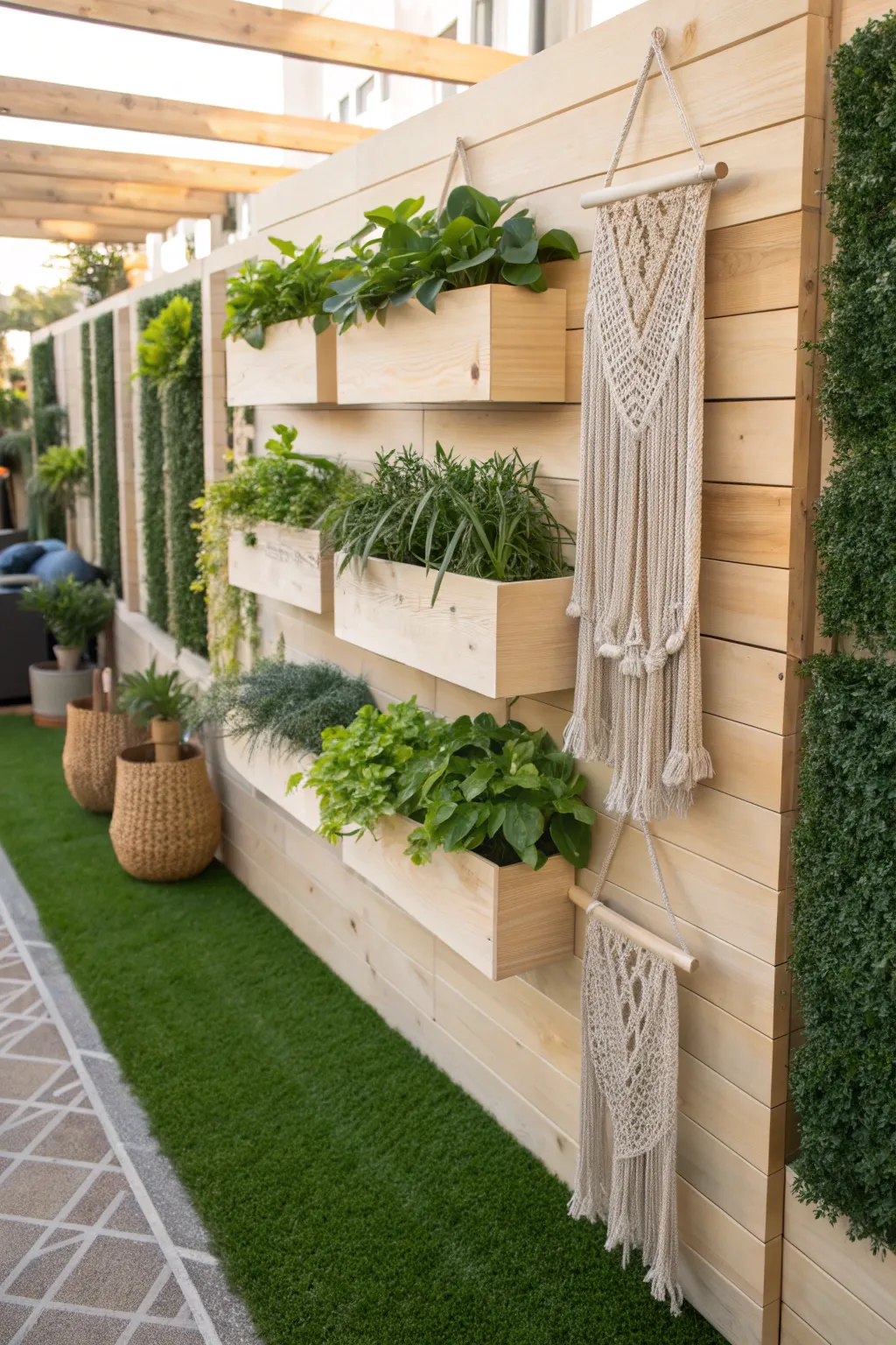 Elevate your garden space with a minimalist vertical garden wall that blends natural beauty and effortless charm.