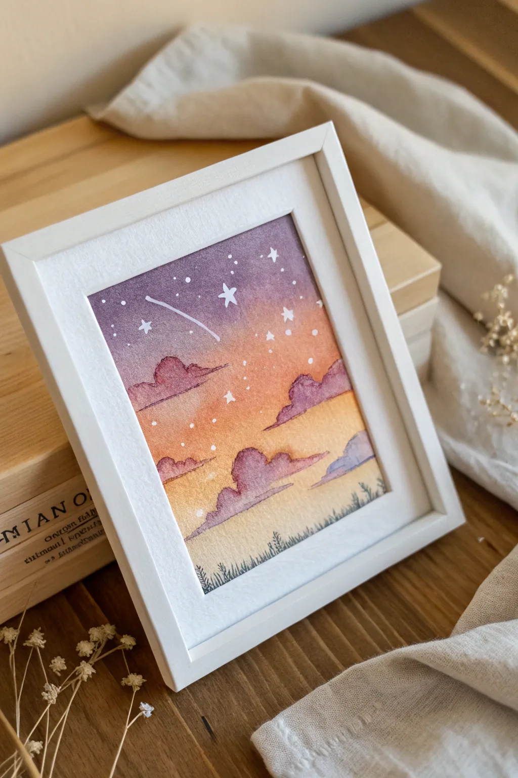 Capture the magic of twilight with enchanting watercolor skies.