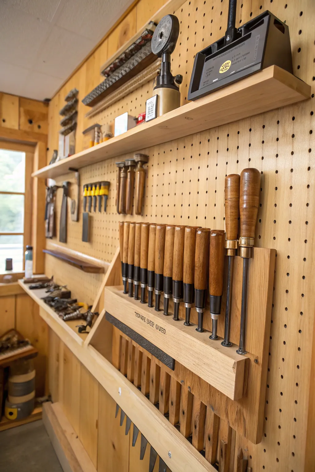 Master the art of organization with this sleek and customizable tool storage system.