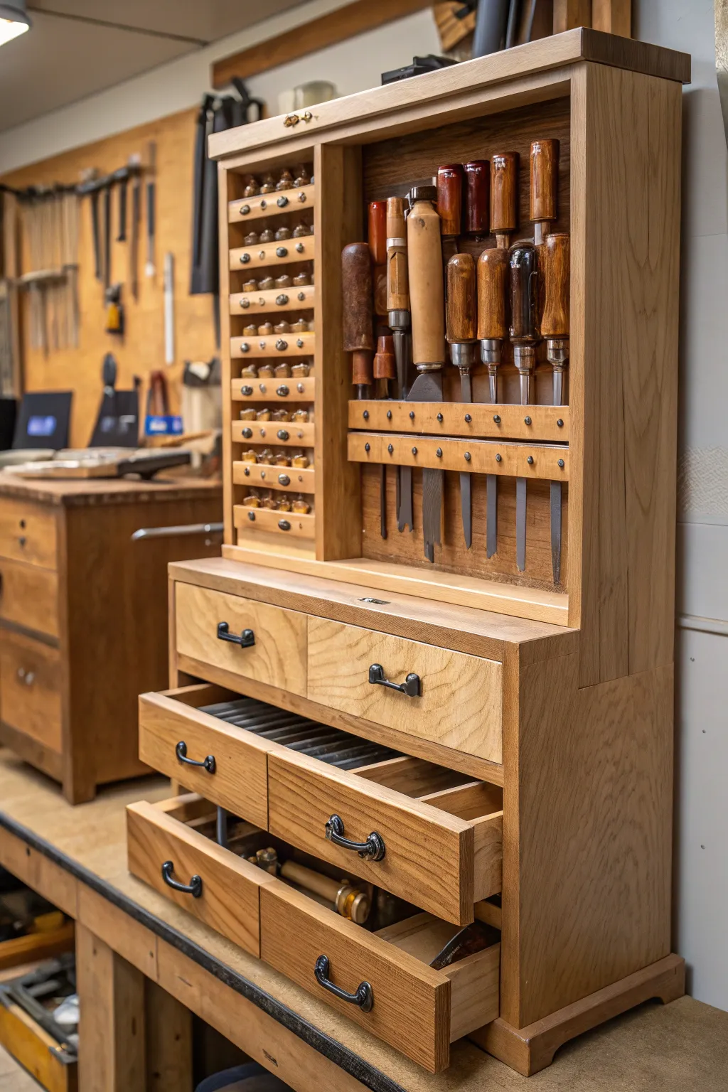 Masterful organization: A bespoke tool cabinet for the woodworking enthusiast.