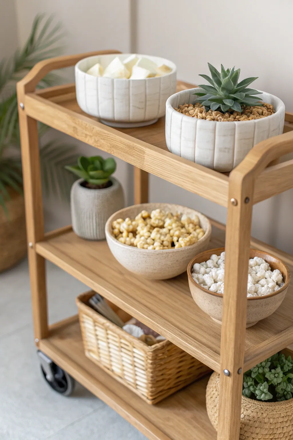 Effortless elegance on wheels: Elevate your snack game with this chic rolling cart.