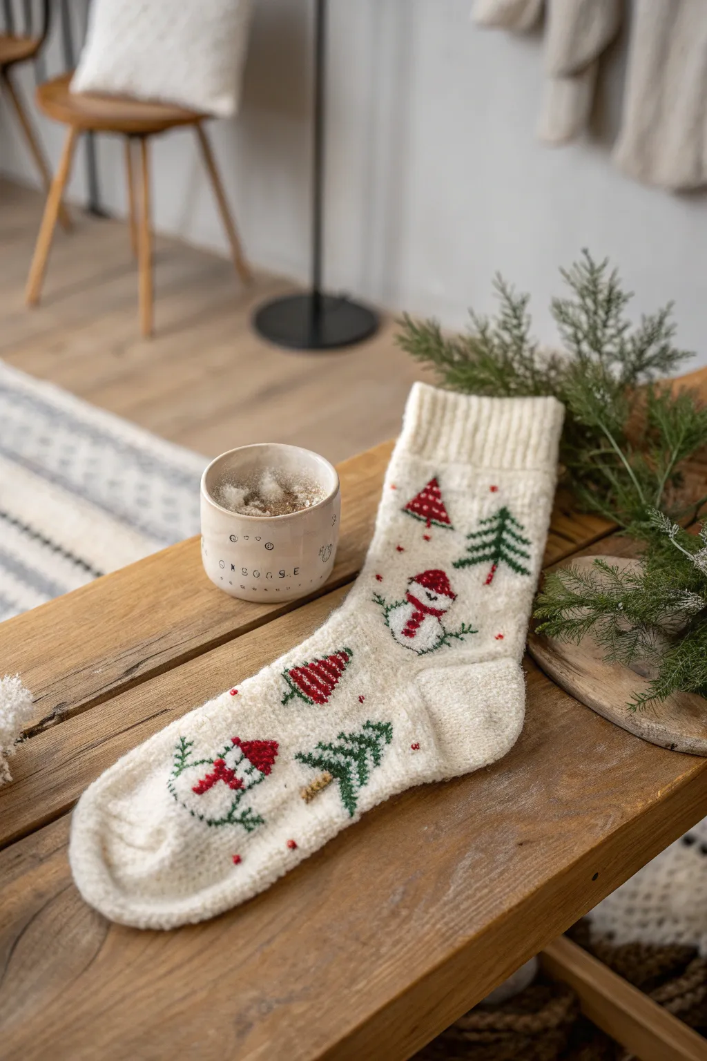 Elevate your holiday style with these charmingly decorated socks, perfect for adding a touch of seasonal sparkle to any outfit!