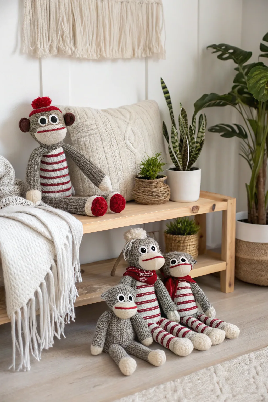Meet the charming sock monkey family that adds warmth and personality to any space!