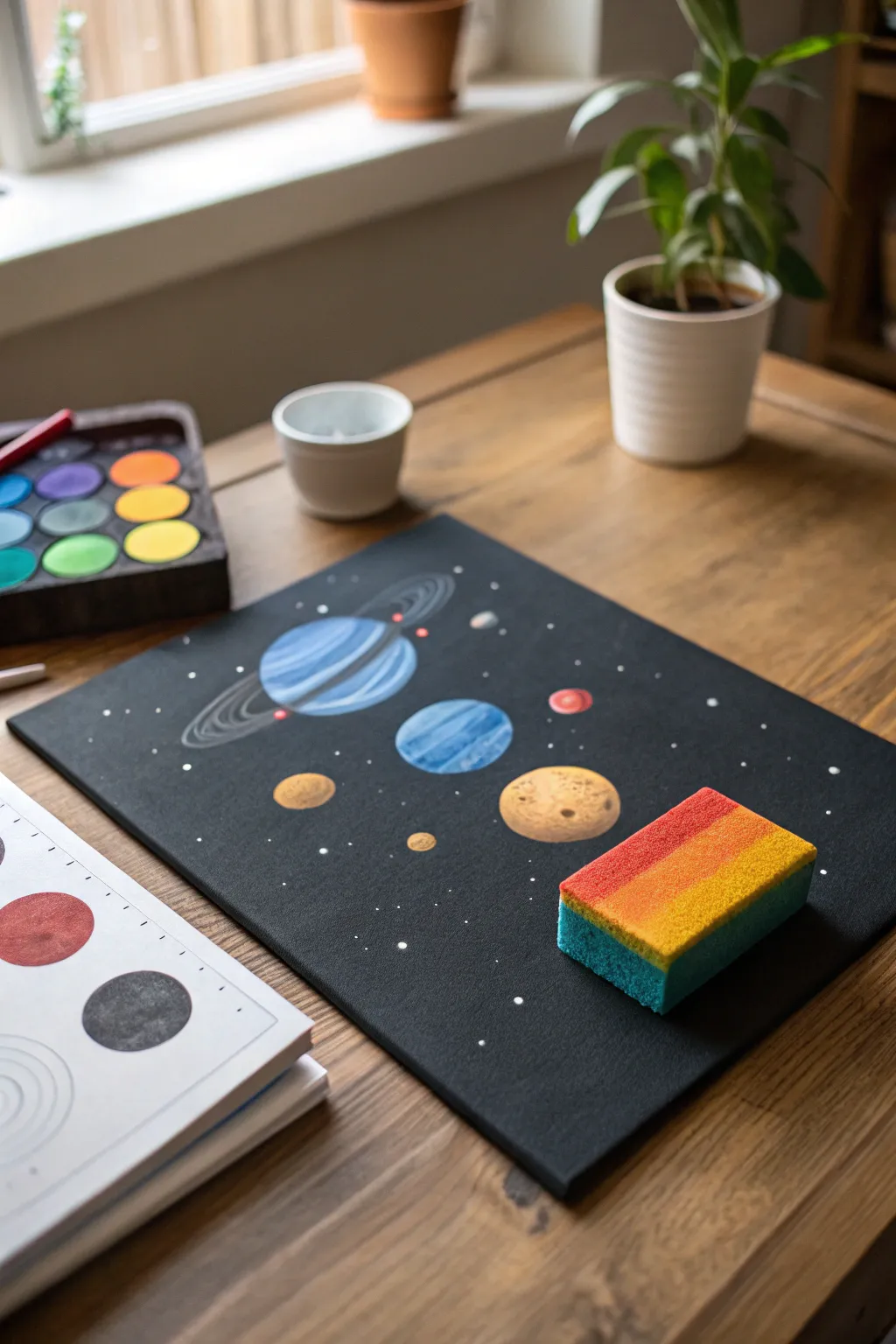Create your universe: A simple sponge transforms a canvas into a cosmic masterpiece.
