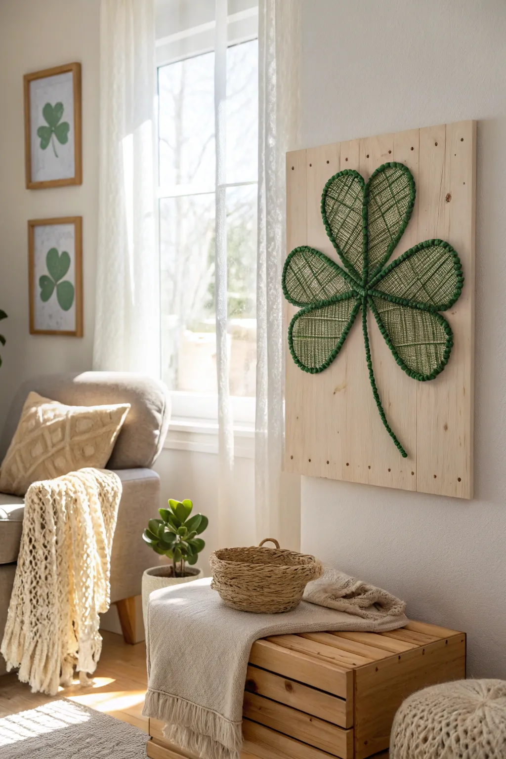 Add a touch of luck and elegance to your home with this enchanting shamrock string art—a perfect blend of Scandinavian minimalism and boho charm!