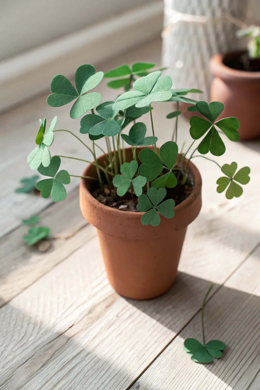 Add a touch of green elegance with these handcrafted paper shamrocks, perfect for a minimalist St. Patrick's Day vibe.