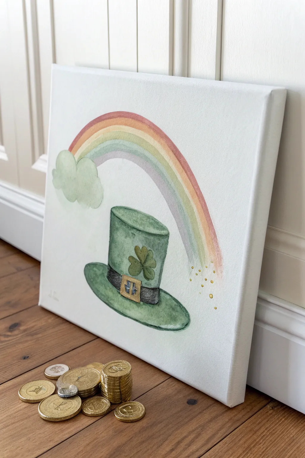 Celebrate St. Patrick's Day with elegance and simplicity: a leprechaun hat canvas that captures the magic of the holiday.