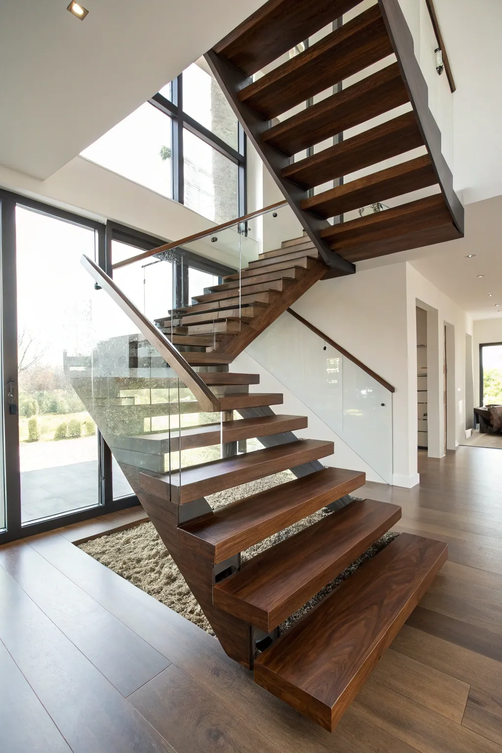 Elevate your space with the elegance of a floating staircase.