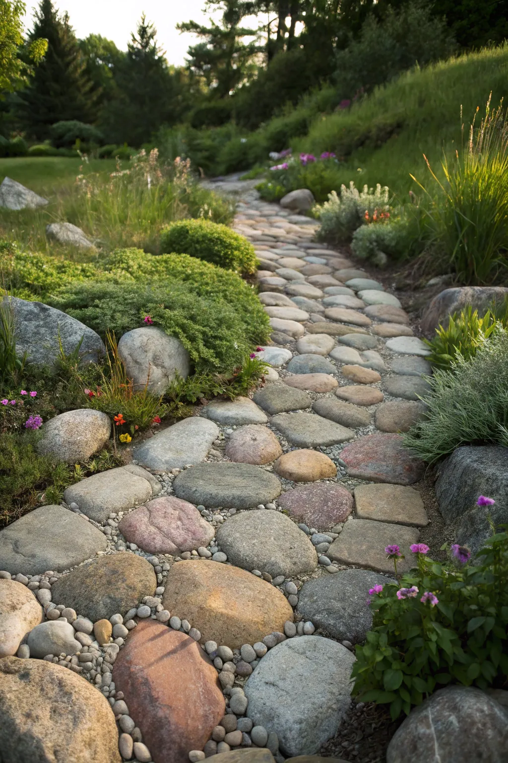 Step into a fairytale with this enchanting stone pathway that turns every stroll into a journey of beauty and simplicity.