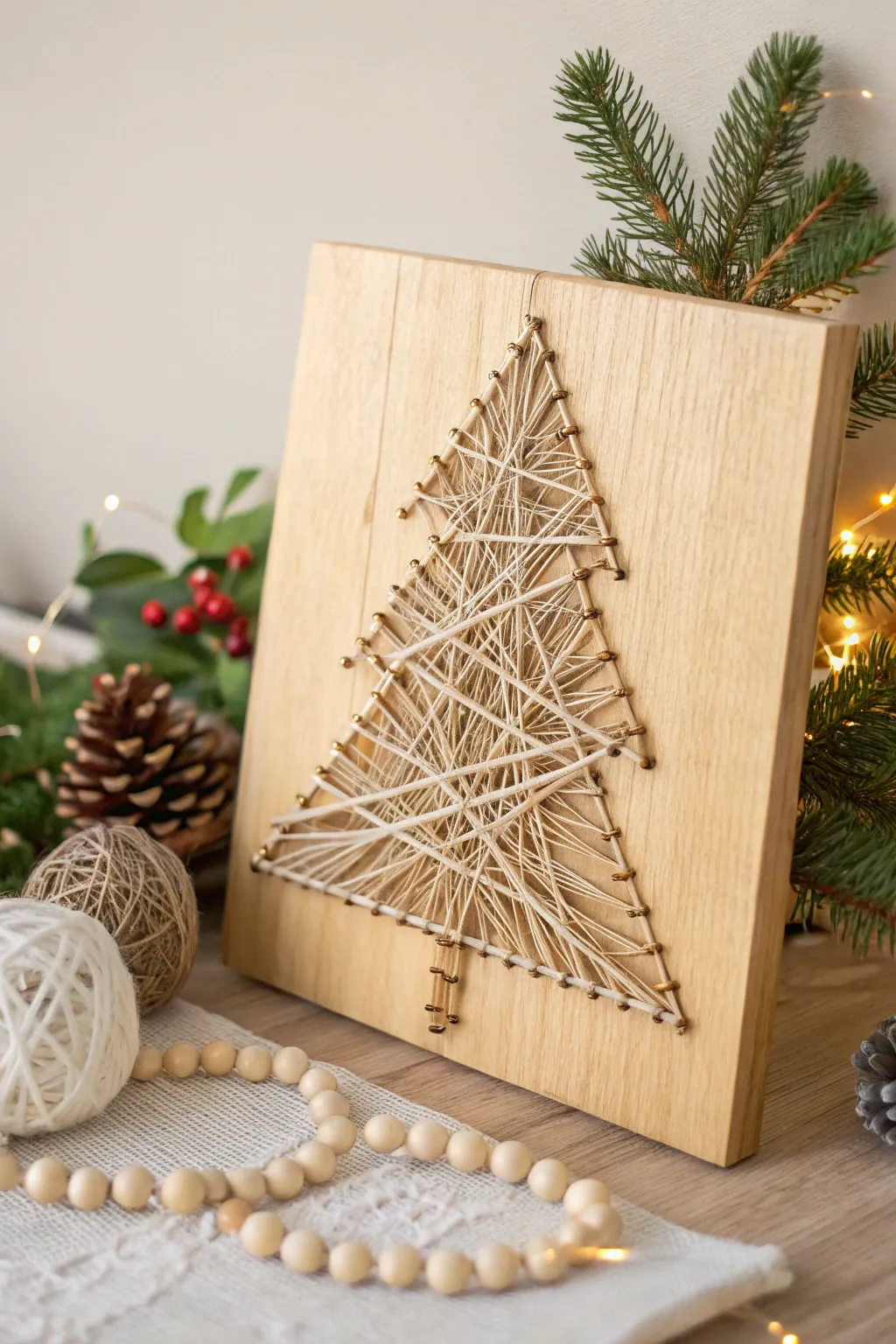 Elevate your seasonal decor with this exquisite string art Christmas tree, a perfect blend of minimalist design and boho flair.
