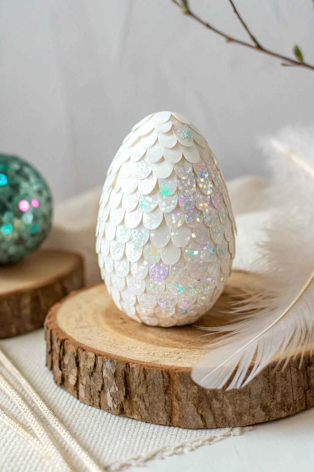 Transform your space with the dazzling allure of sequined styrofoam eggs—a perfect blend of simplicity and sparkle.