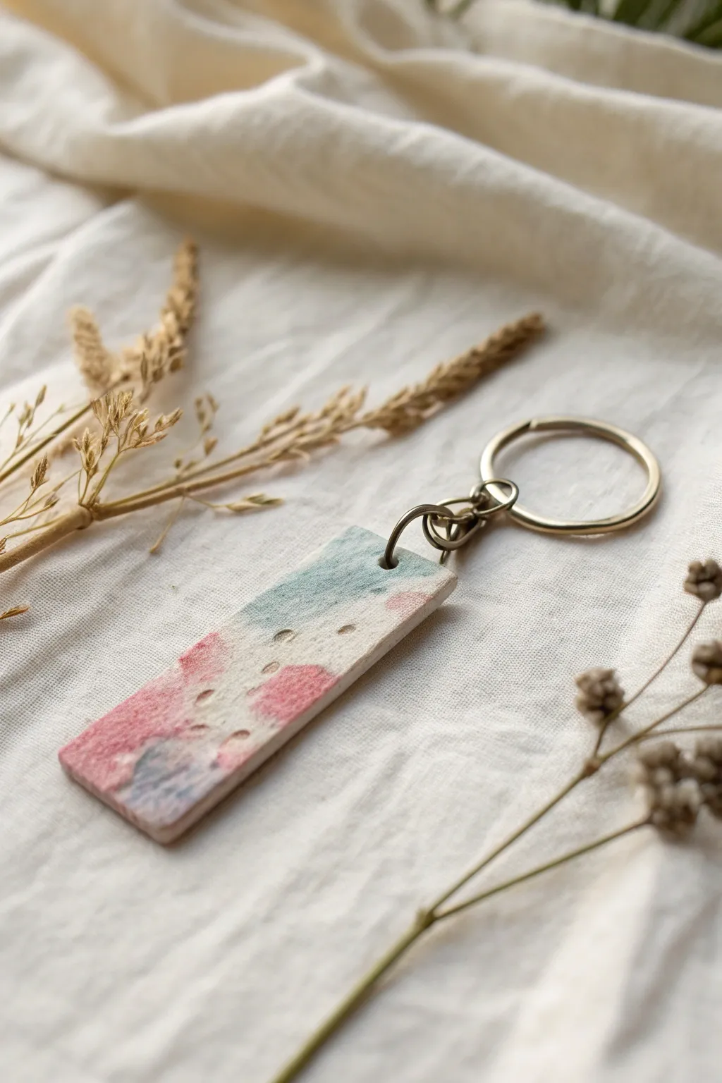 Embrace the art of subtlety with this handcrafted watercolor keychain—where simplicity meets serene beauty.