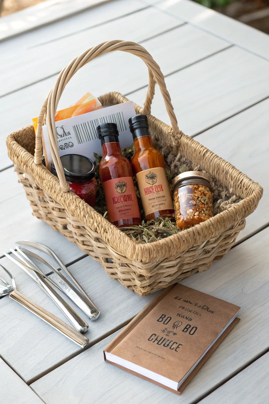 Elevate your summer BBQ game with this thoughtfully curated gift basket, perfect for the outdoor cooking aficionado.