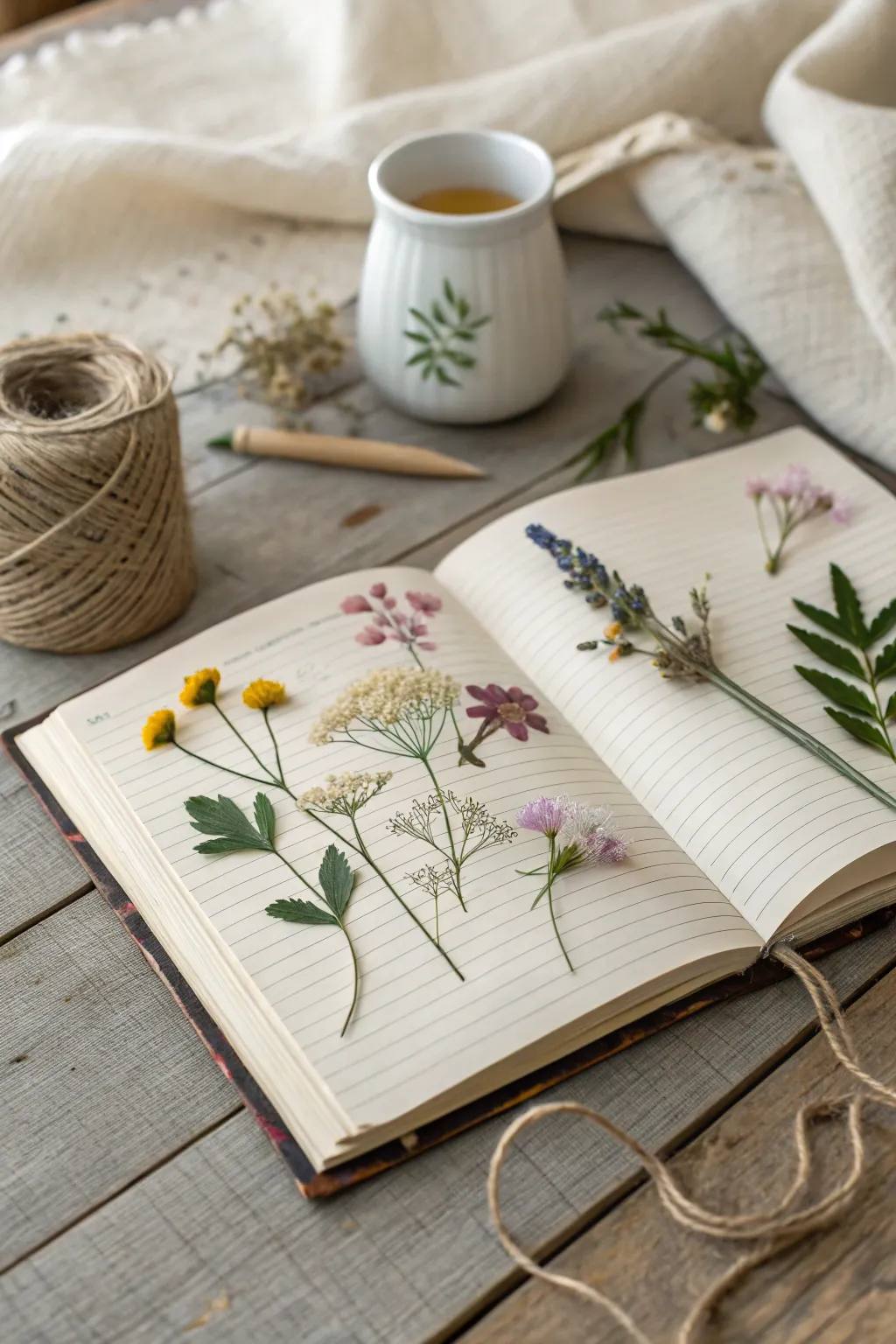 Capture the essence of summer with pressed flowers in your journal – a touch of nature's beauty preserved forever.