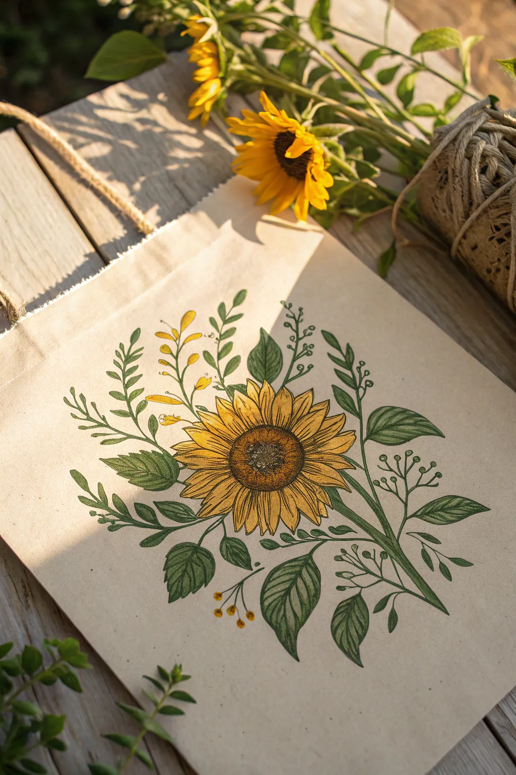 Sunflower logo enhanced with natural elements for an organic vibe.