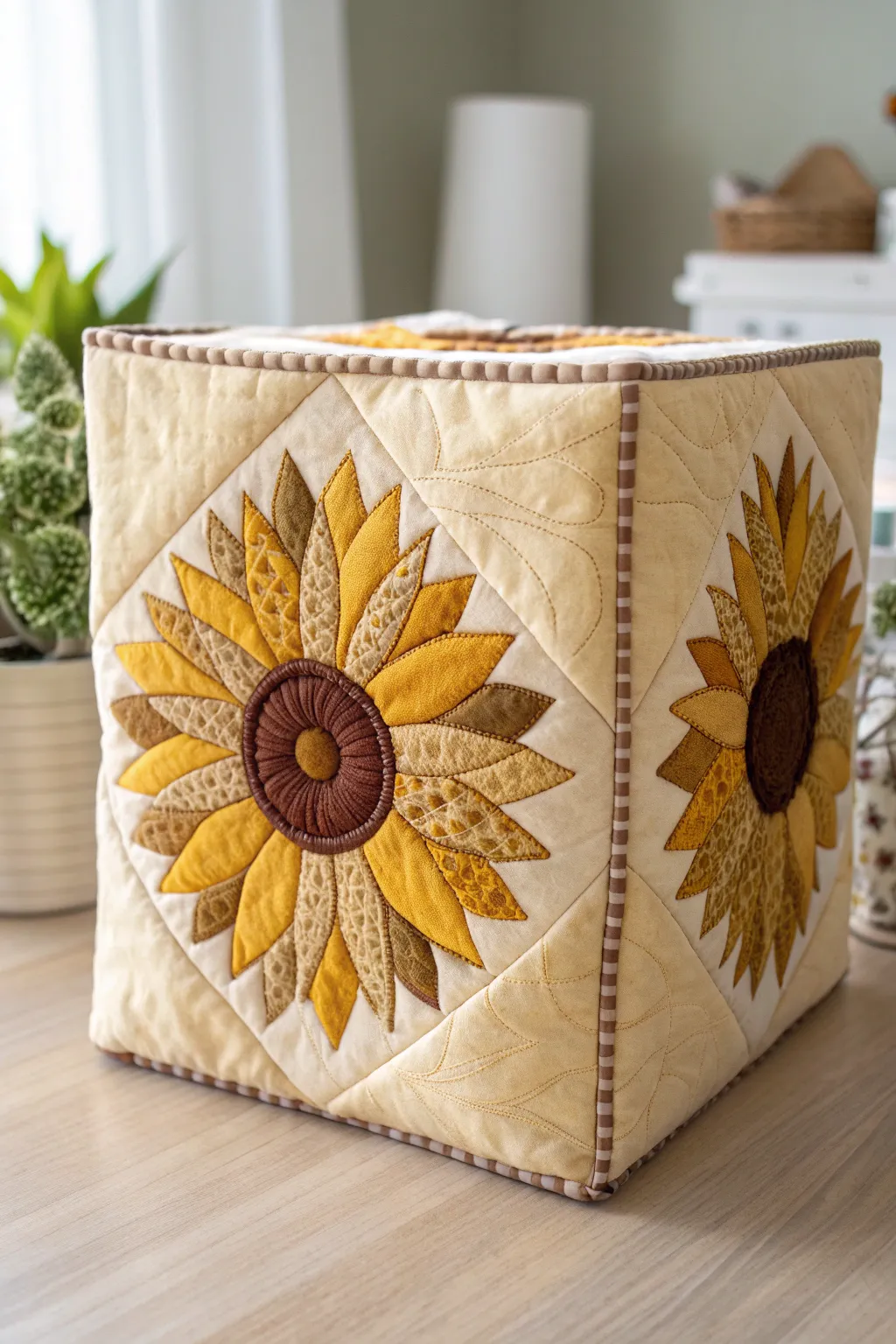 Capture the elegance of simplicity with sunflower quilt blocks that blend craftsmanship and natural beauty.