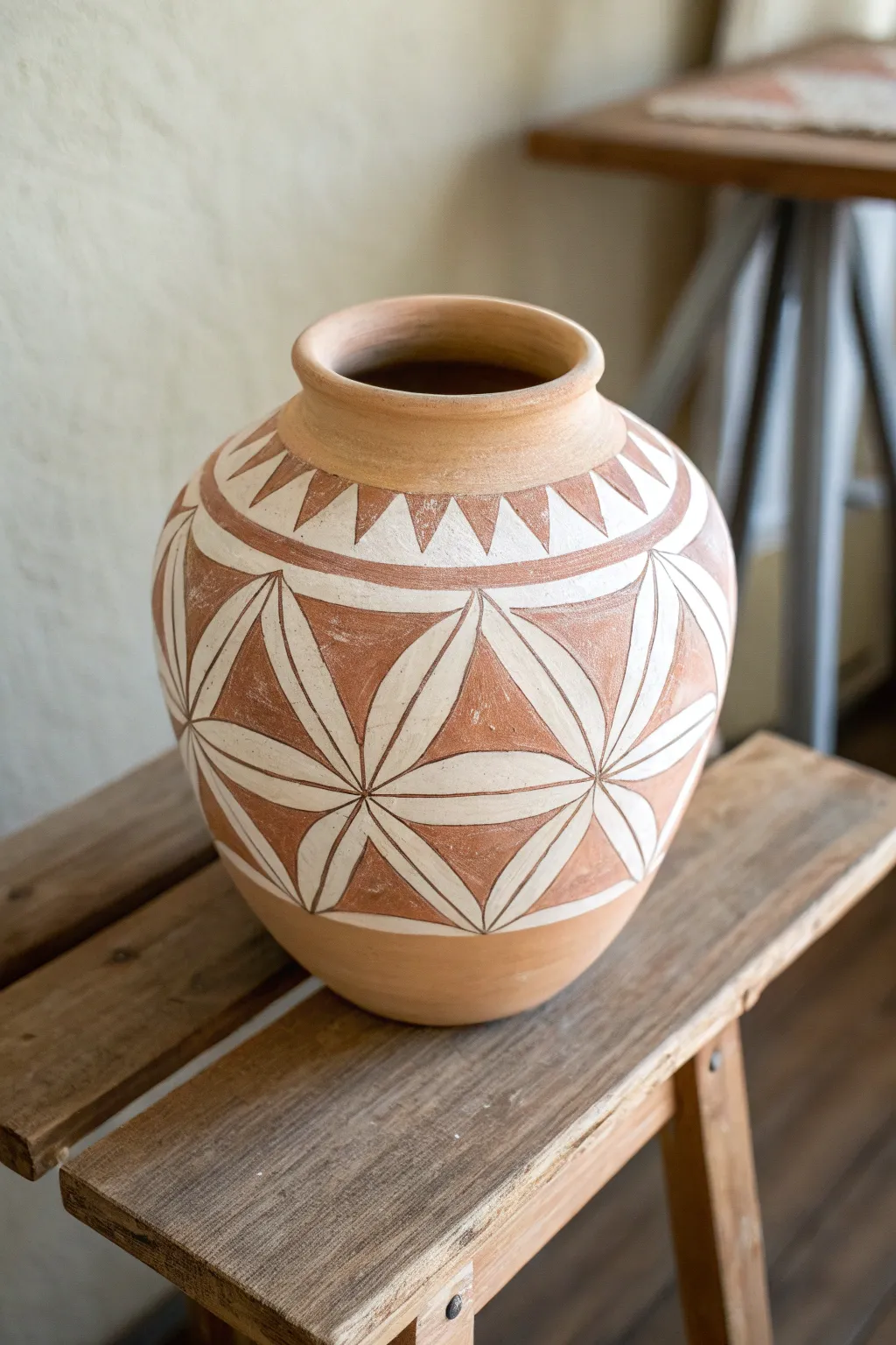 Elevate your space with the elegance of geometric patterns on handcrafted clay. #MinimalistDesign #BohoChic