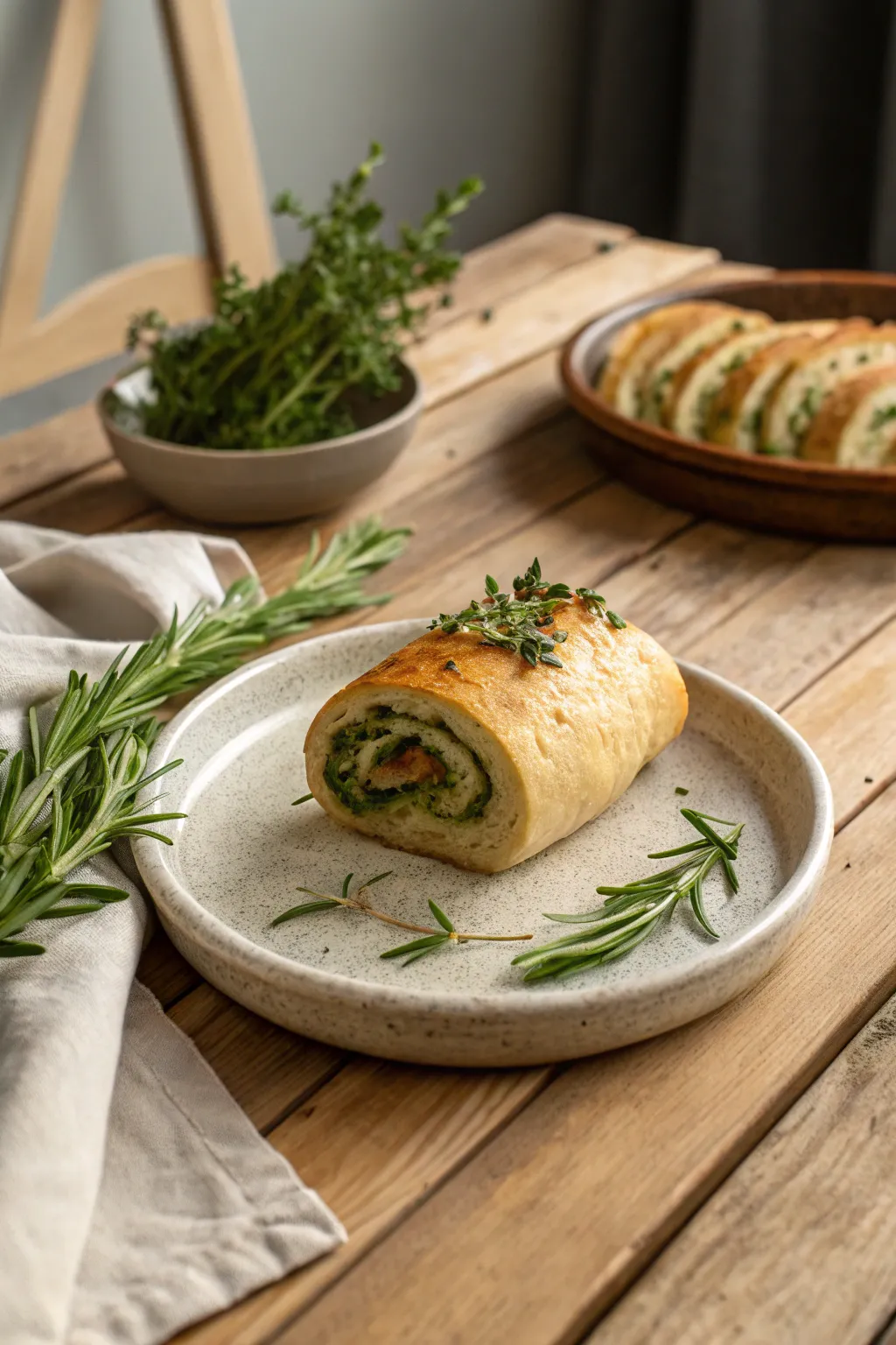 Savor the elegance of simplicity with these aromatic stuffed herb rolls, perfect for a minimalist Thanksgiving feast.