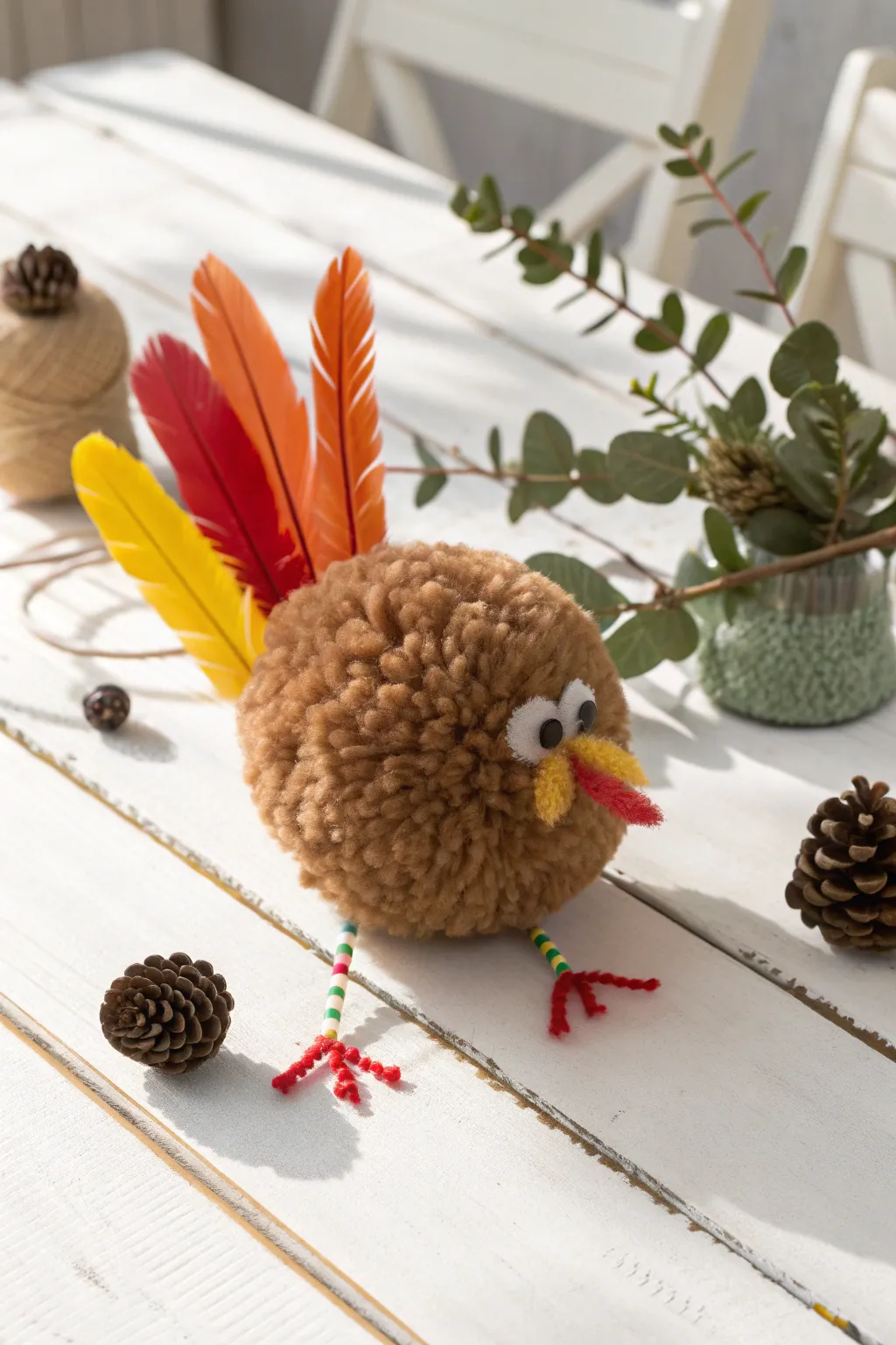 Create a cozy Thanksgiving vibe with this adorable pom pom turkey craft, perfect for little hands and big smiles.