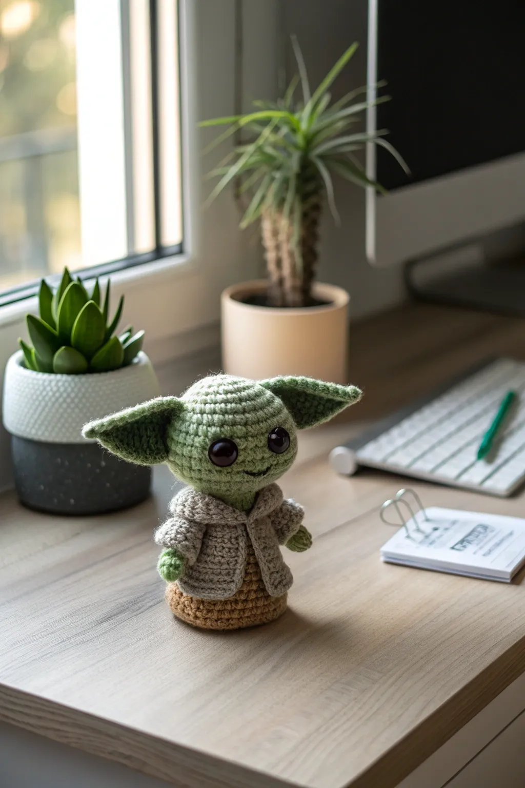 Craft a little joy with a personalized crochet amigurumi—perfect for his desk!