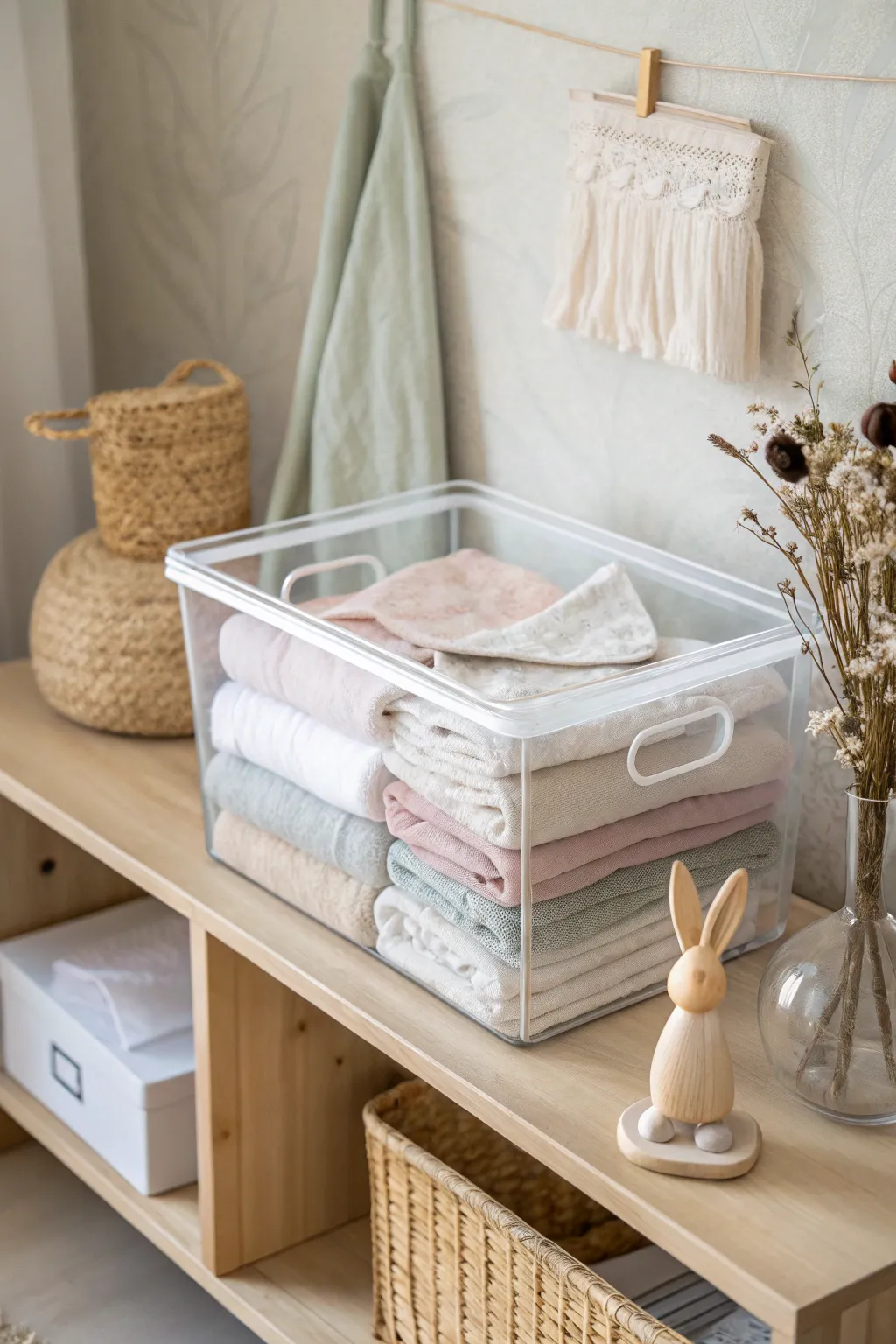 Organize beautifully with clear bins: See your treasures, stay dust-free, and keep it chic.