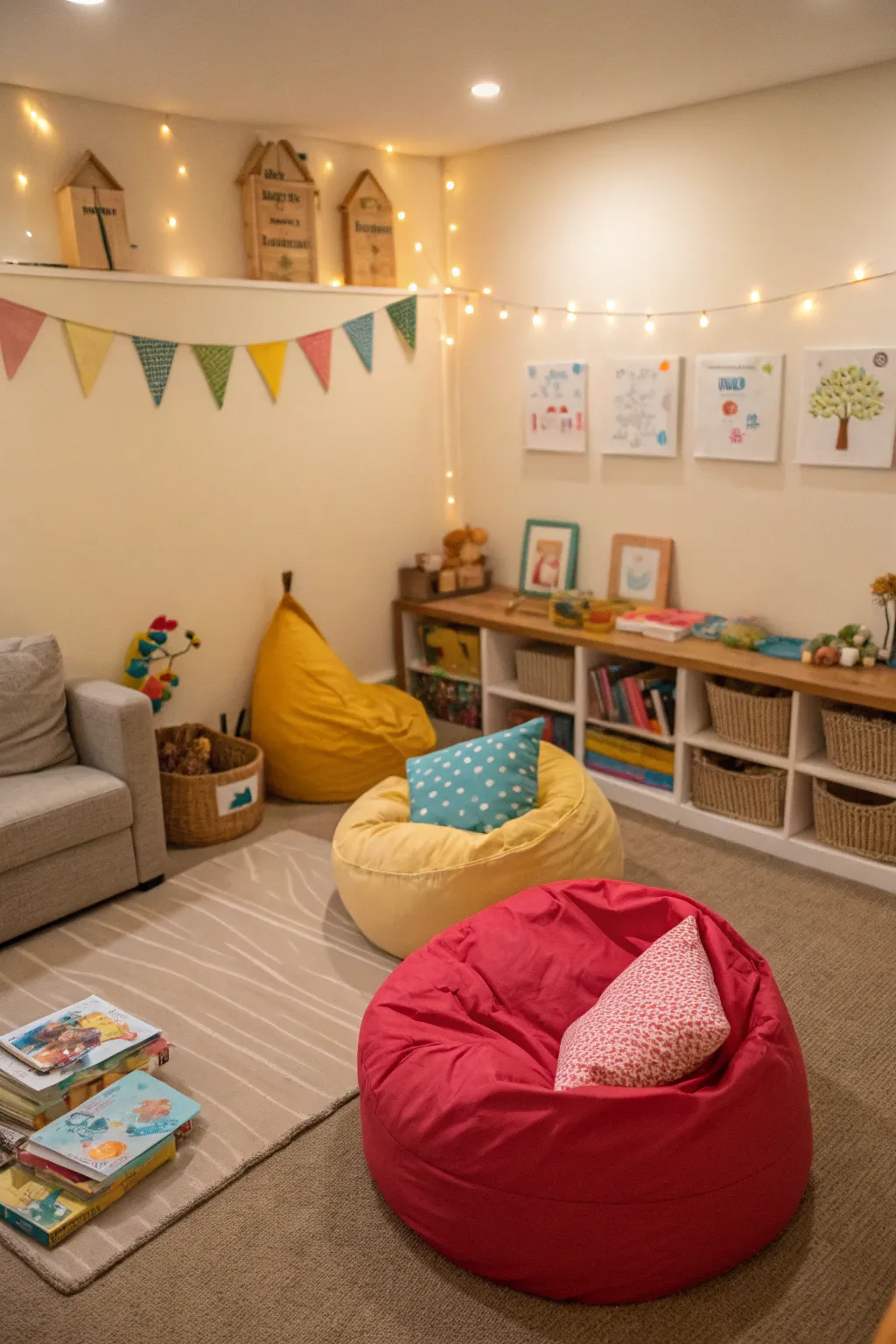 Cozy seating makes for perfect rest spots between play.