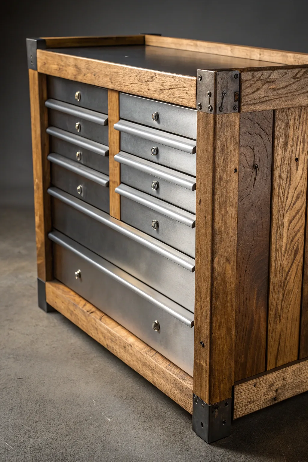 Elevate your workspace with this stylish fusion of metal and wood.
