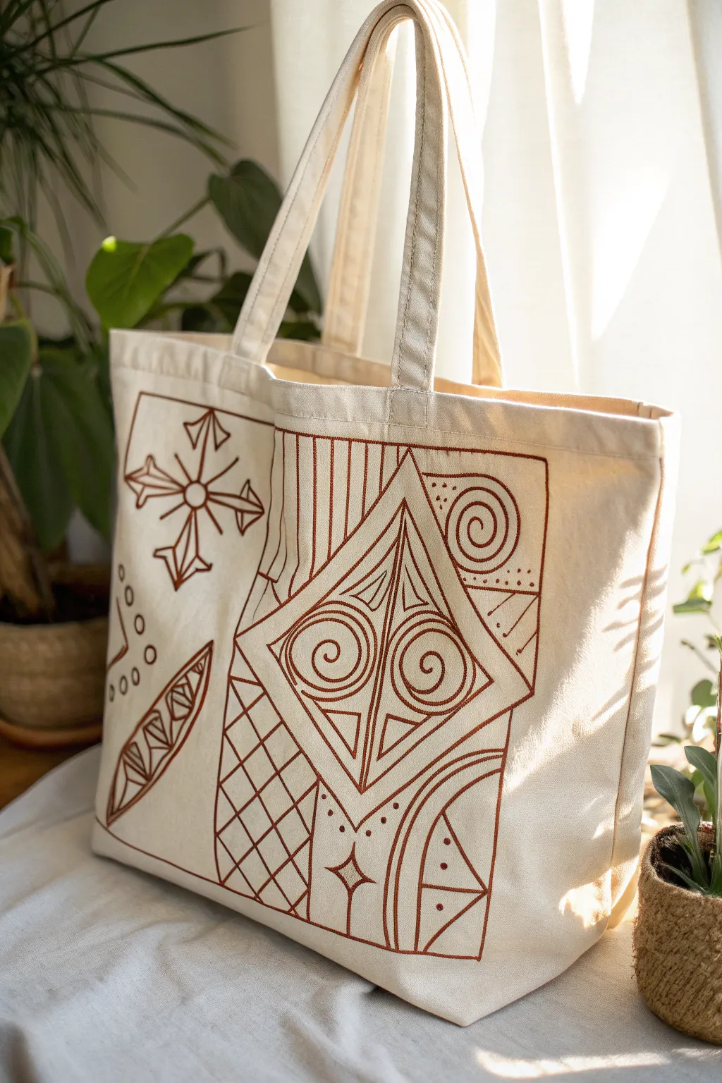 Chic and Modern: Elevate your tote bag style with abstract embroidery that marries simplicity and sophistication.