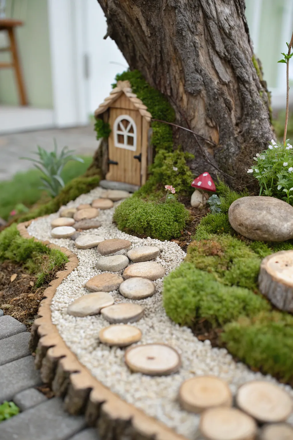 Step into a tiny world of wonder with this enchanting pebble pathway.