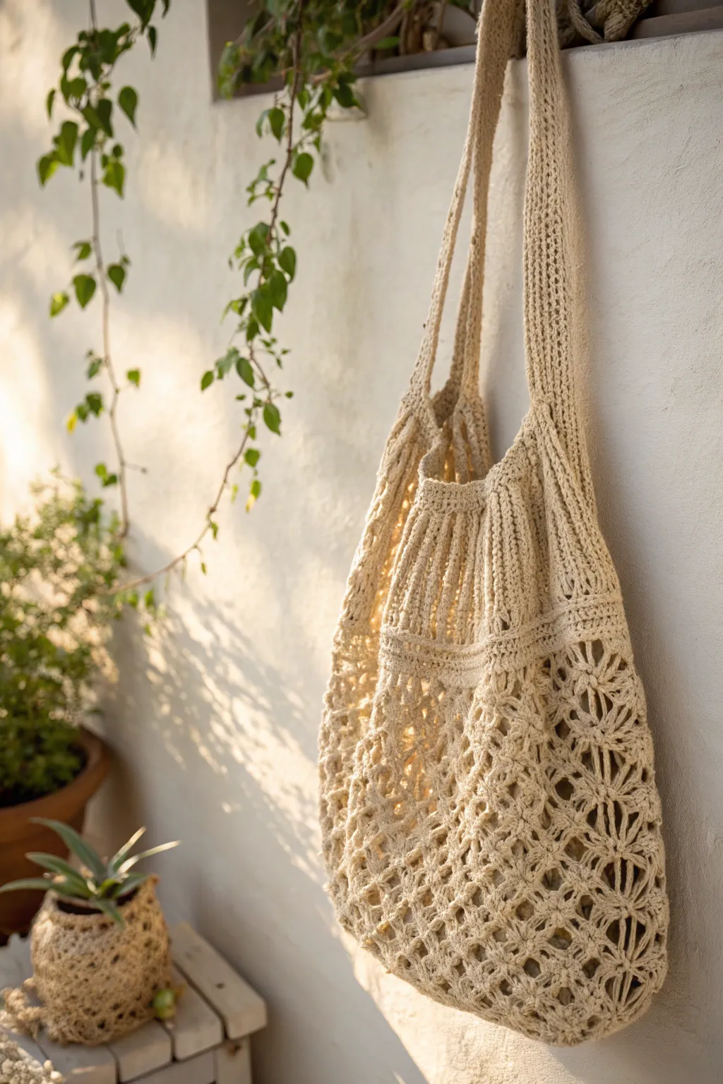 Elevate your grocery runs with this chic and sustainable crochet market bag. 🌿🧶 #EcoChic #MinimalistBoho