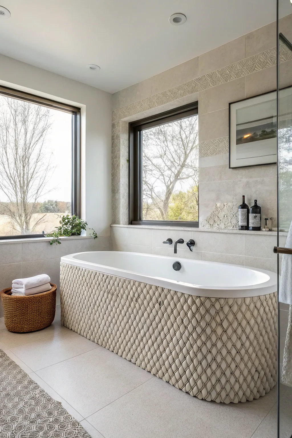 Textured tiles add depth and sophistication.