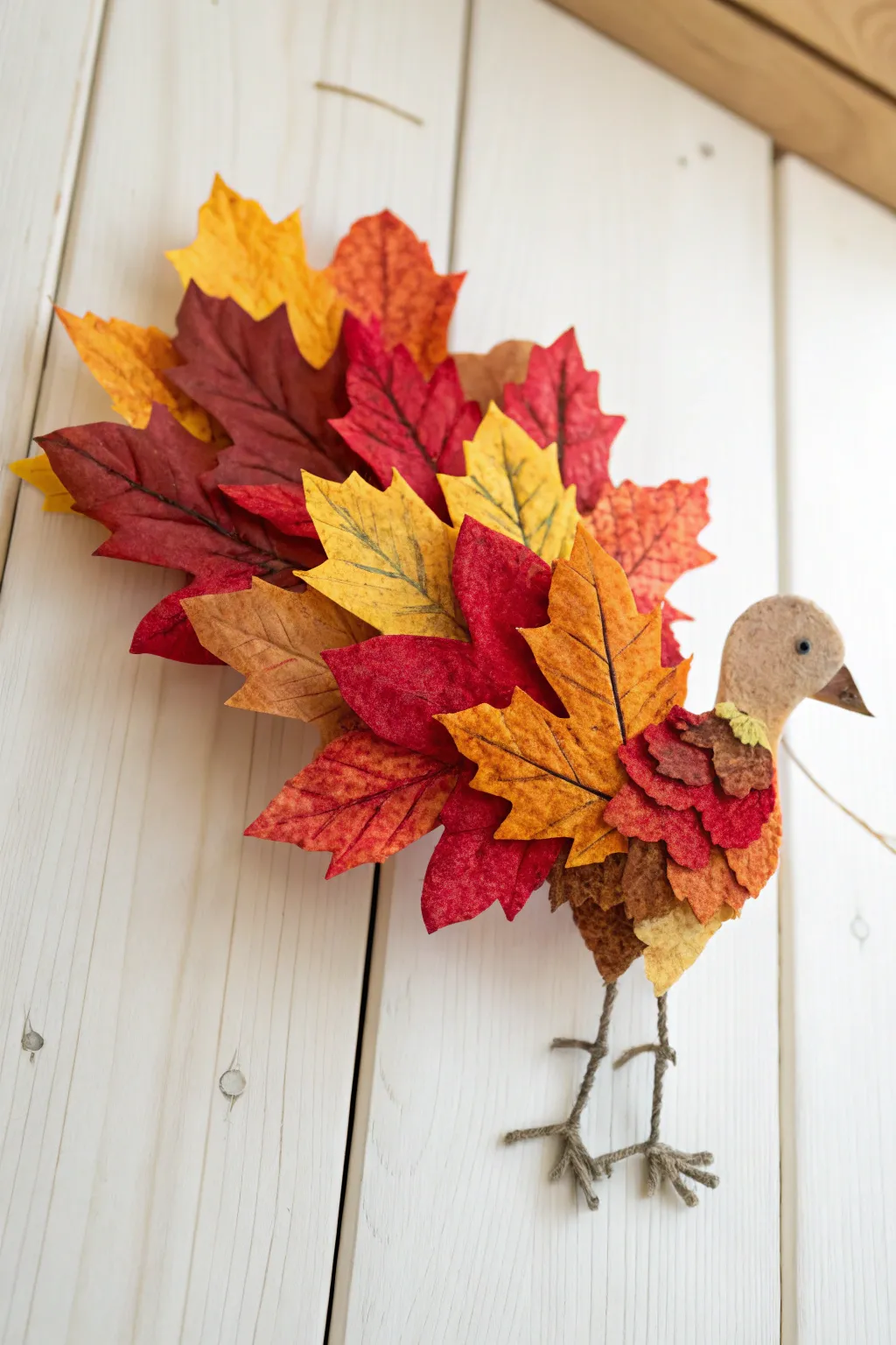 Transform your autumn leaves into a charming turkey decoration that brings a touch of rustic elegance to your home.