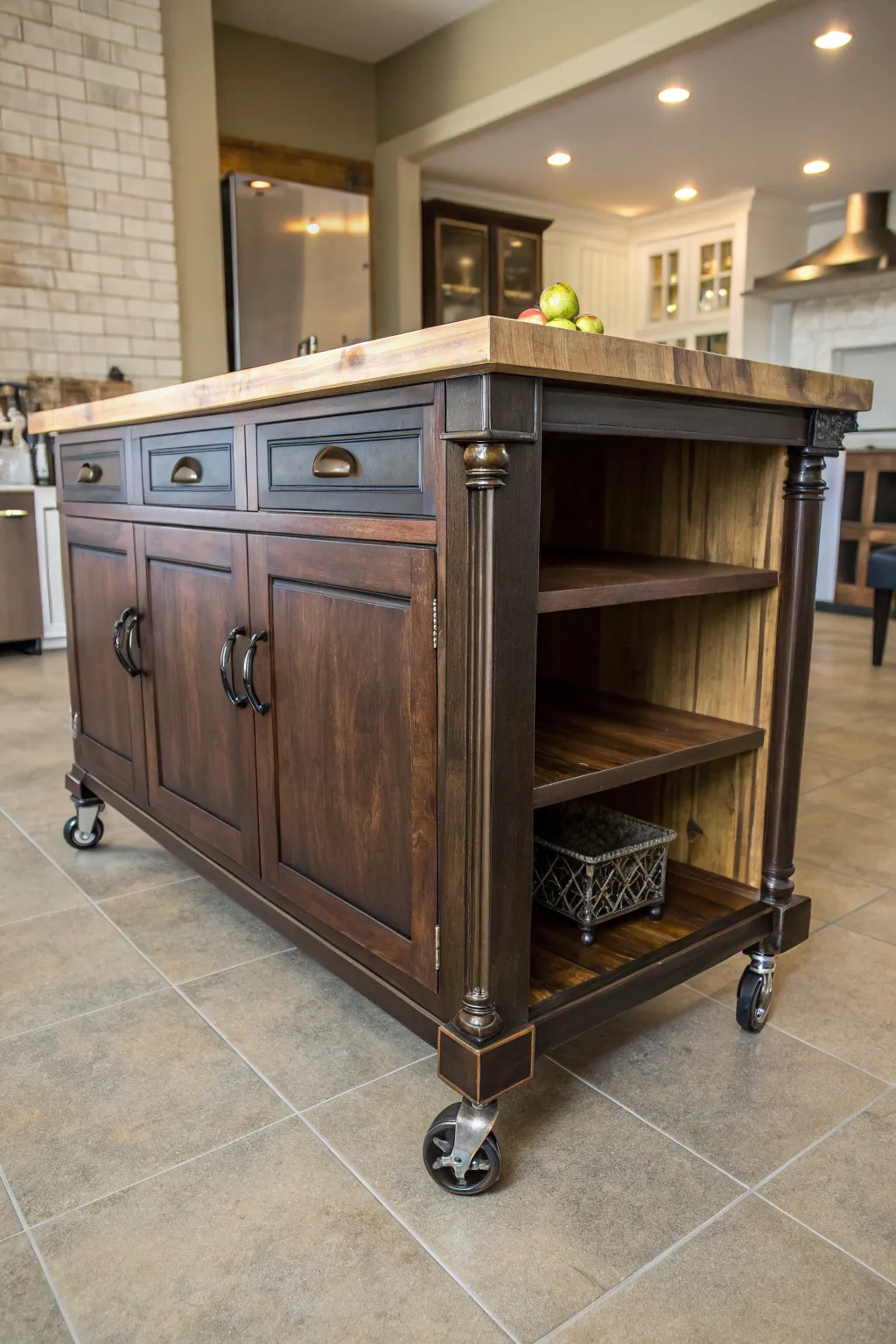 Transform your old TV cabinet into a stylish and functional kitchen centerpiece with this upcycled kitchen island idea.