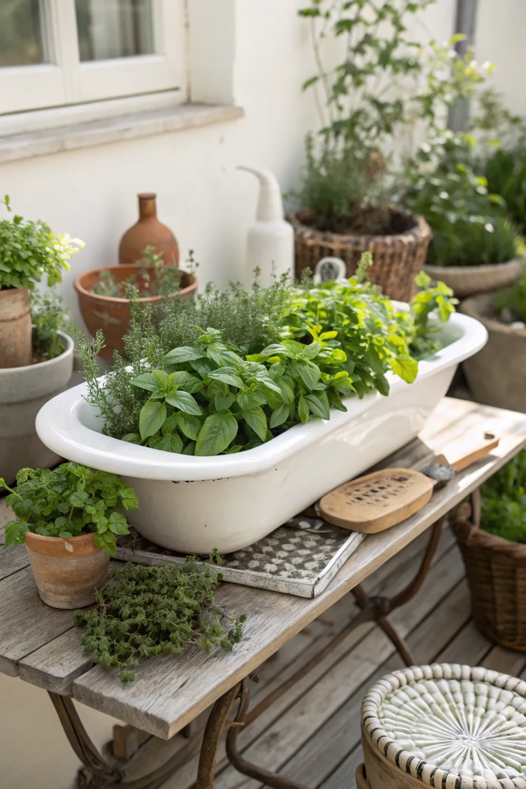 Transform an old sink into a charming herb garden for fresh culinary delights right at your fingertips.