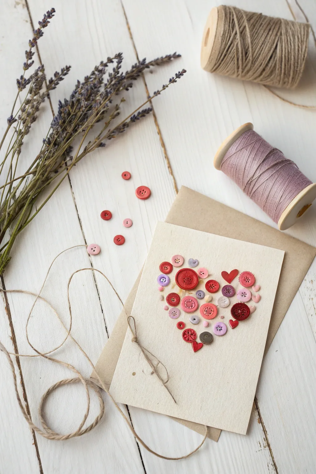 Craft heartfelt memories with fabric and buttons: a unique Valentine's card idea for friends.