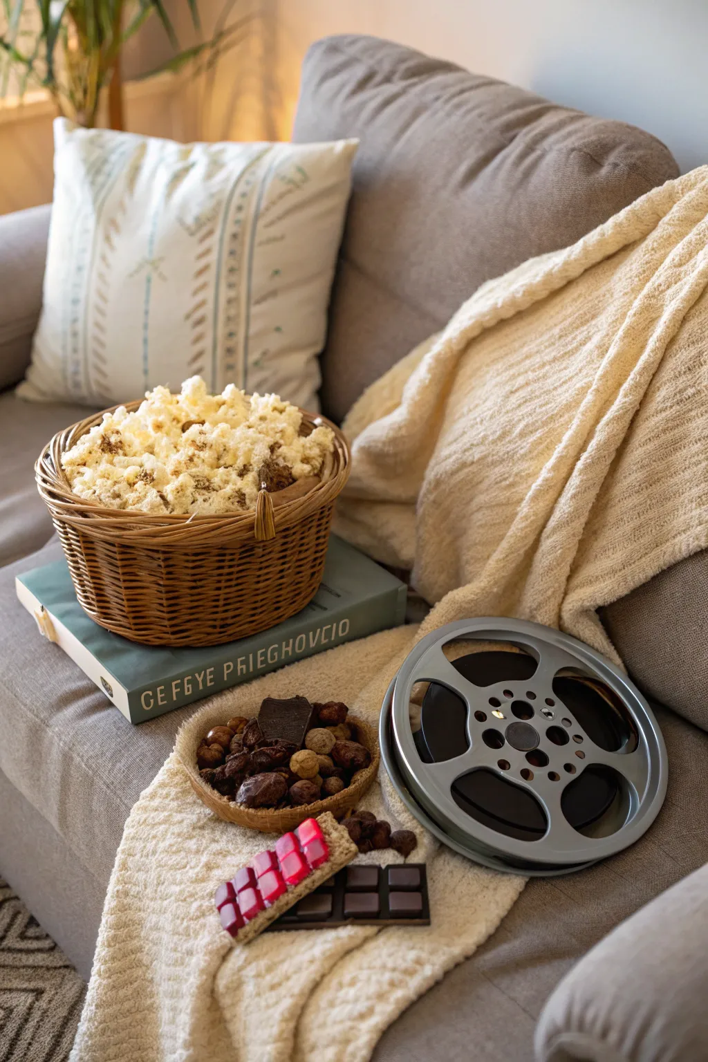 Set the scene for a cozy movie night with this delightful basket.