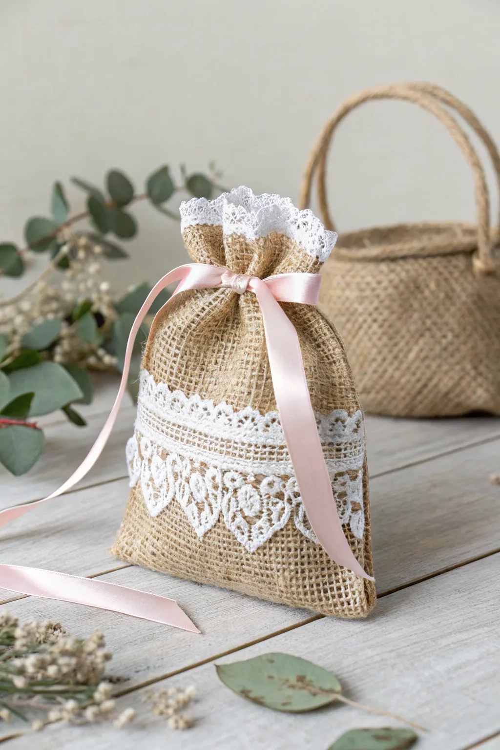 Add a touch of rustic elegance to your Valentine's Day gift with a charming burlap bag.